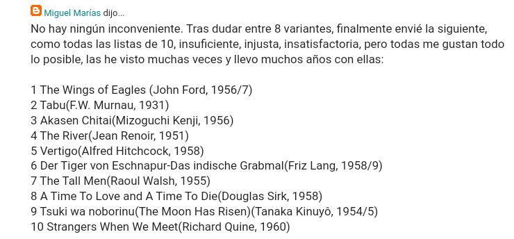 La lista de Miguel Marías para #SightAndSoundPoll 2022