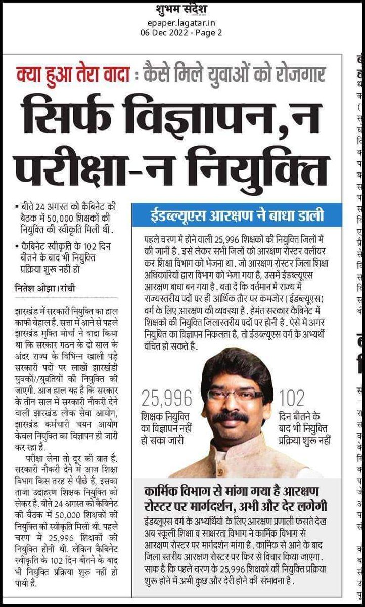 झारखंड के इतिहास में युवाओं के लिए सबसे निकम्मी सरकार <a href="/HemantSorenJMM/">Hemant Soren</a> <a href="/MithileshJMM/">Mithilesh Kumar Thakur 🇮🇳</a> <a href="/The_FollowUp/">The Followup</a>  @Jagarnathji_mla