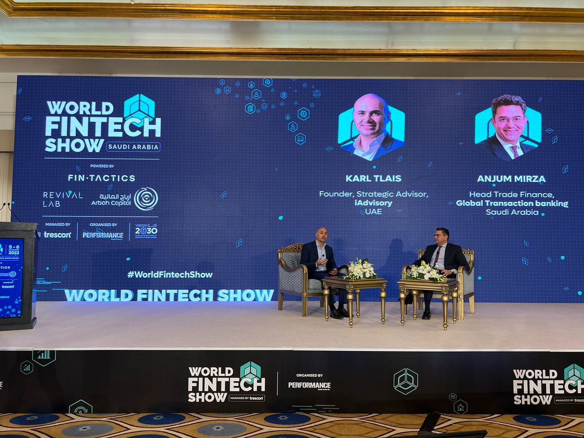 TresconGlobal's tweet photo. Live now at #WorldFintechShow - Saudi Arabia.
A Fireside Chat on 'Real time payments', we are joined by:
@KTlais_1, Founder & Strategic Advisor, Iadvisory
@anjum_m, Head Trade Finance, Global Transaction Banking, Saudi National Bank
#trescon #tresconfintech #fintech https://t.co/3jHKtmqJrt