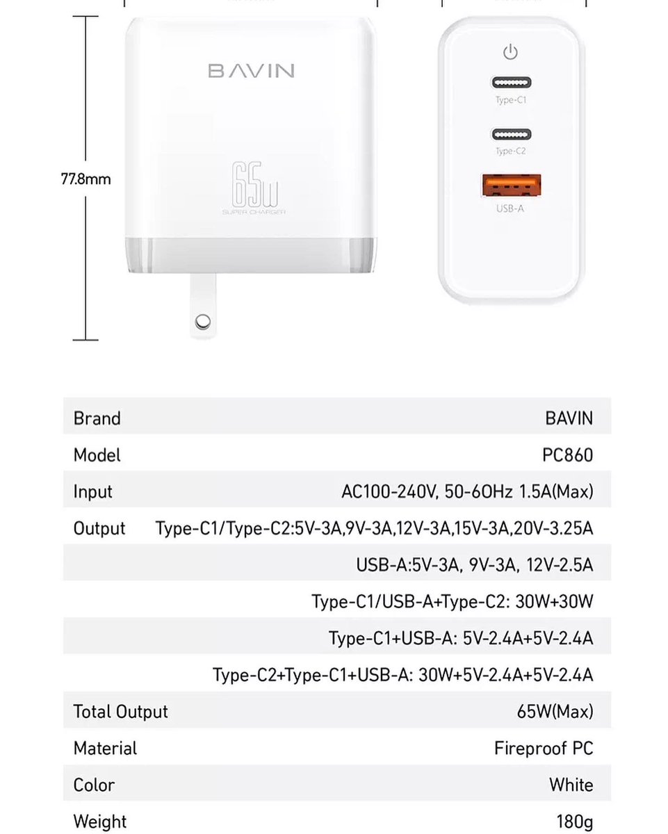 BAVIN PC860 65W Super Fast Charging GaN Type-C Charger Adapter
#bavincharger
#GaN65wcharger#fastcharger#goodpricecharger#pdcharger#hotsellingcharger