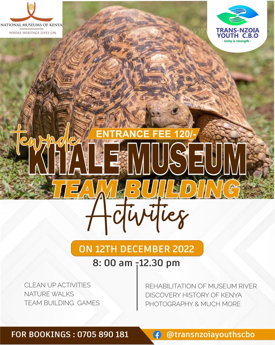 TransYouths's tweet photo. Twende Kitale Museum  for Team building on 12th Dec 2022 
For Booking call 0705 890 181  
Charges 120/- Bob
#Kitale https://t.co/uxpDWFMFmG