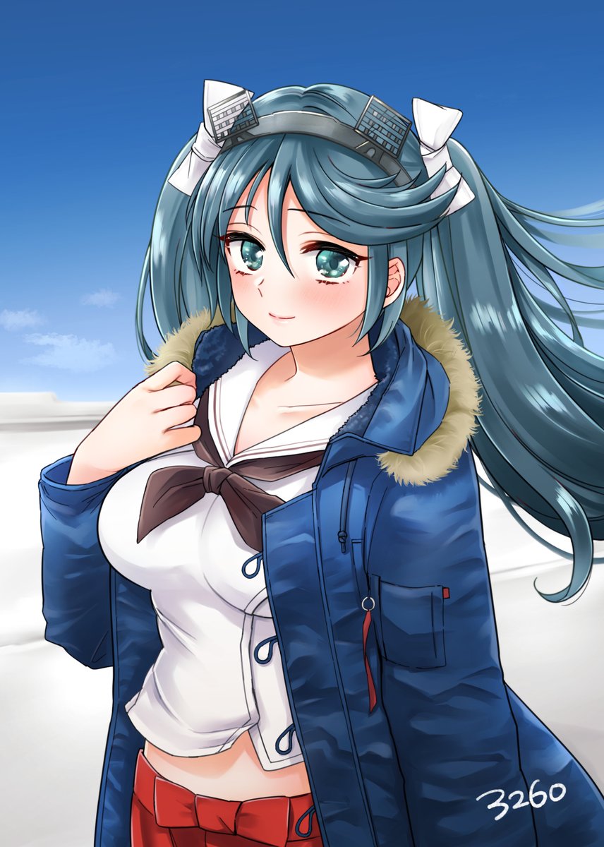 isuzu (kancolle) 1girl solo twintails long hair skirt blue hair neckerchief  illustration images