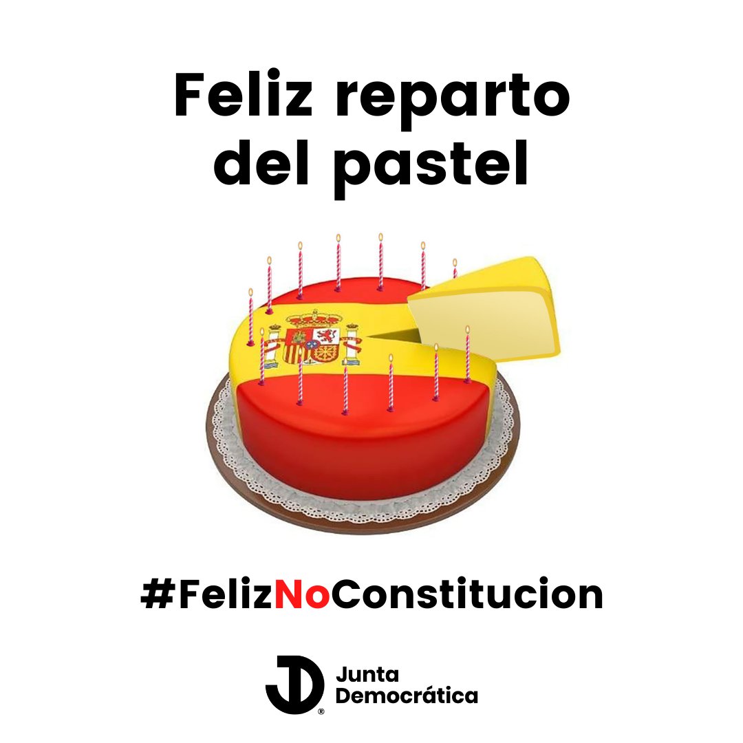JDemocraticaES's tweet photo. ¡#FelizNoConstitucion a todos! Porque un texto elaborado en secreto, que no separa los poderes del Estado, no puede llamarse Constitución. https://t.co/VSTqww9ftS