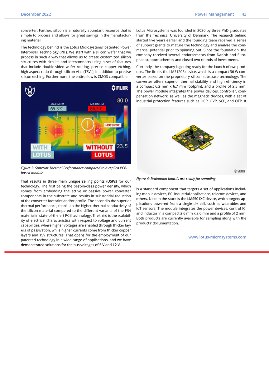 LotusApS's tweet photo. Lotus Microsystems had the pleasure of being highlighted in the Bodo's Power Systems December issue.  

Download link: https://t.co/5GSuEIql4Y 
  
#icdesign #powerelectronics #powerconverter #lotusmicrosystems https://t.co/iXEP0IVDJP