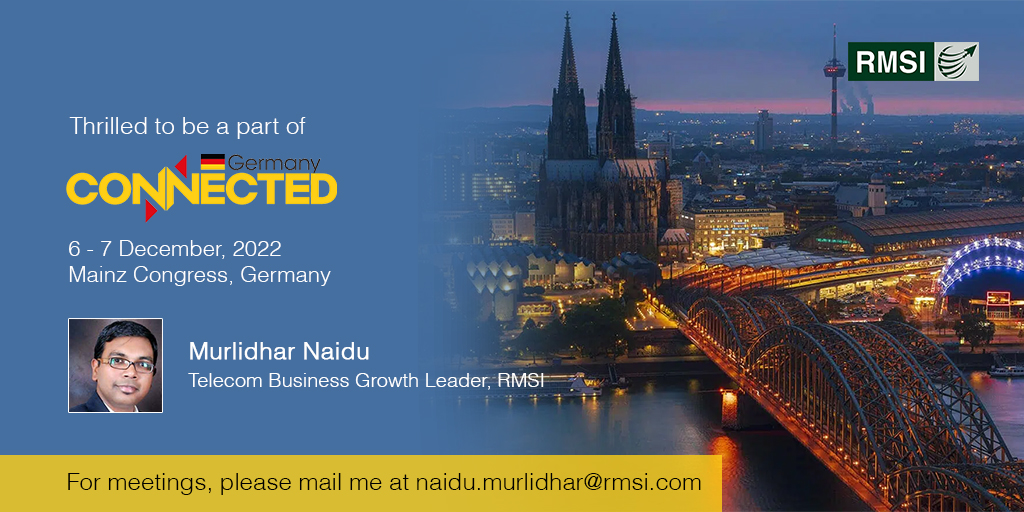 RMSI_Global's tweet photo. Let's catch up at #ConnectedGermany2022
For meetings, drop a comment below or mail to naidu.murlidhar@rmsi.com to discuss how @RMSI_Global can help you with #GigabitFibreDeployment #WirelessNetworkEngineering #ServiceProvisioning #TelecomDigitalSolutions
@meetmurli https://t.co/ni7QDKV4ja