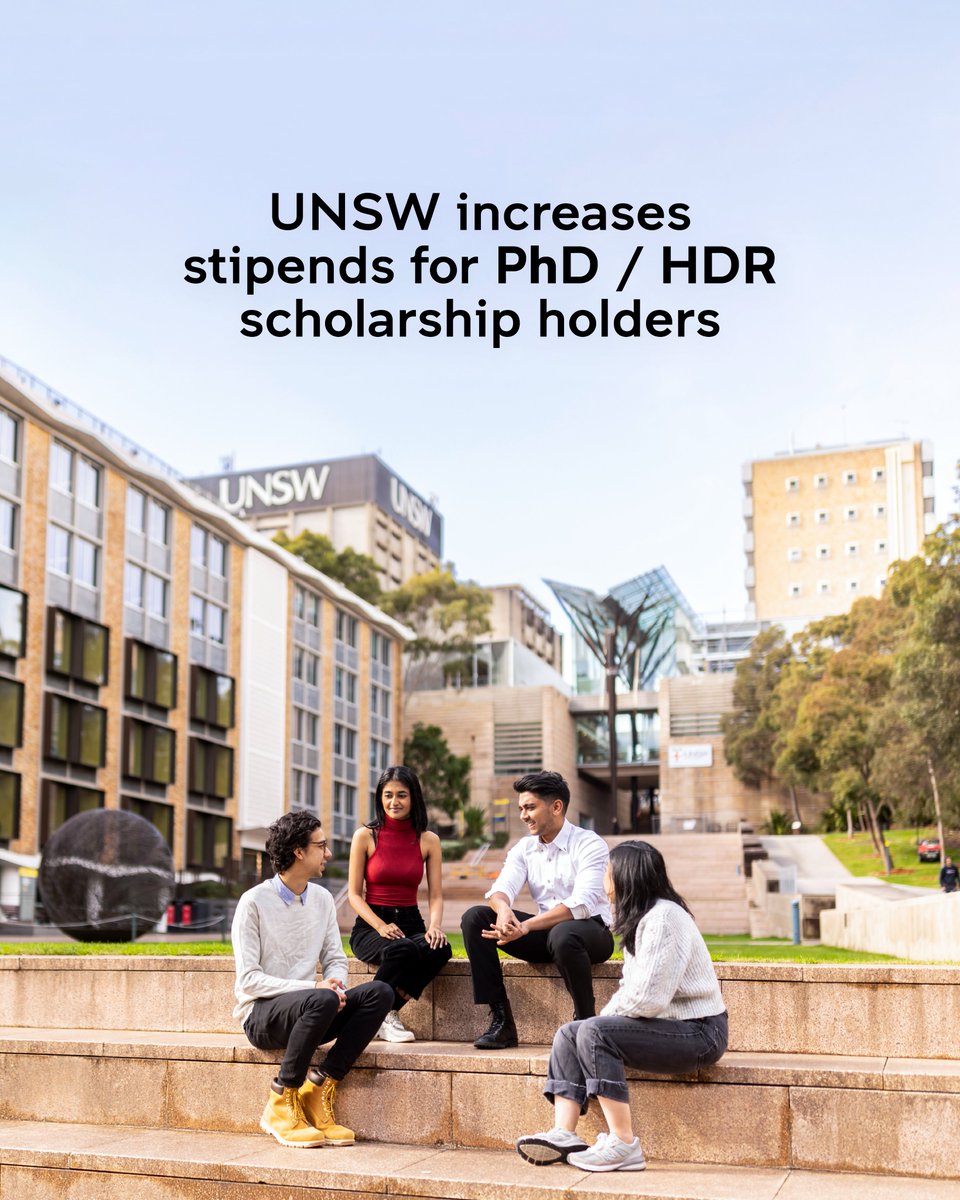 📣 UNSW #PhD / HDR candidates, we've heard you...

To help ease cost-of-living pressures, we'll be increasing stipends for HDR scholarships to $35,000 in 2023 and $37,684 in 2024.

The increase will apply to all new and current scholarship holders with scholarships under $35k. 👇