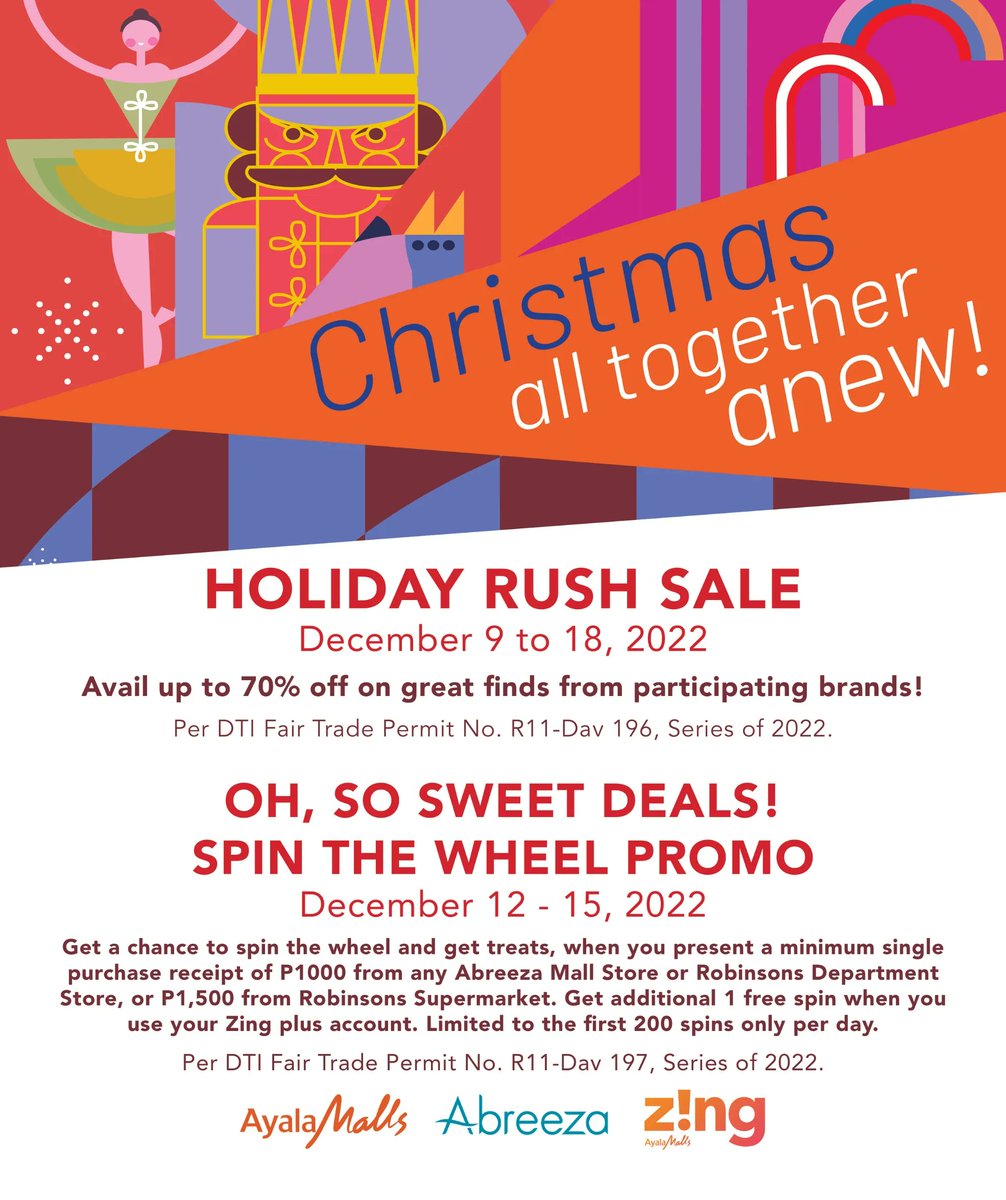 The biggest HOLIDAY RUSH SALE is here! 🛍 Shop up to 70% off on great finds from your fave Abreeza stores and brands. Sched your holiday shopping spree now, and have a Merry Shopping experience at Abreeza. 🧡