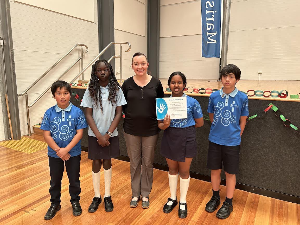 Last week Kalma from <a href="/CatholicCareVic/">CatholicCare Victoria</a> came out to thank our community for the money we raised earlier this year at our walk-a-thon to support refugee families. #stpetersrocks @CEMelbourne