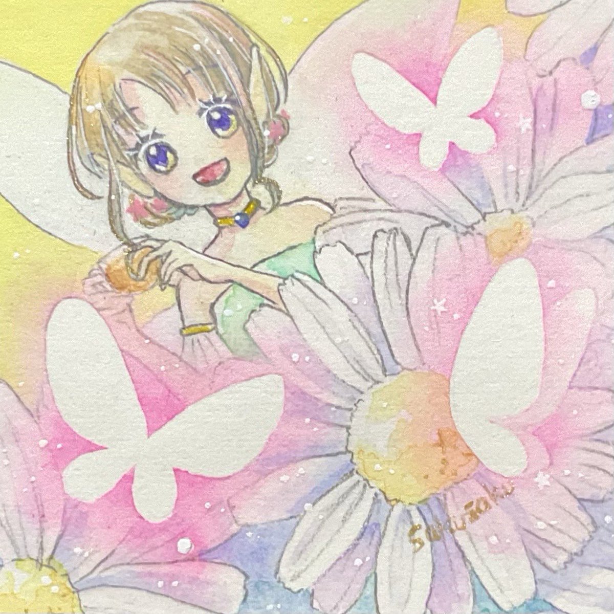 1girl solo fairy wings flower smile fairy wings  illustration images