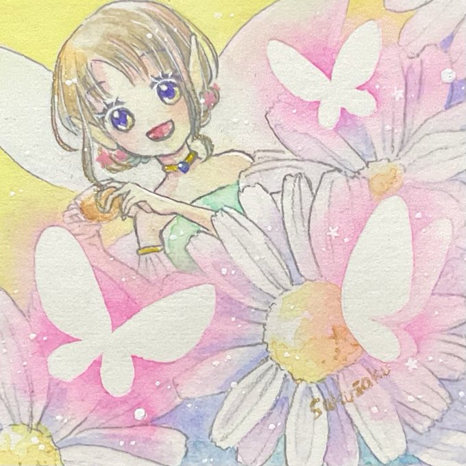 「妖精たちの秘密」透明水彩、アルシュ極細目55×55mmノースポール 花言葉「誠実」「冬の足音」#華愛慕展_ArtMoonBell 