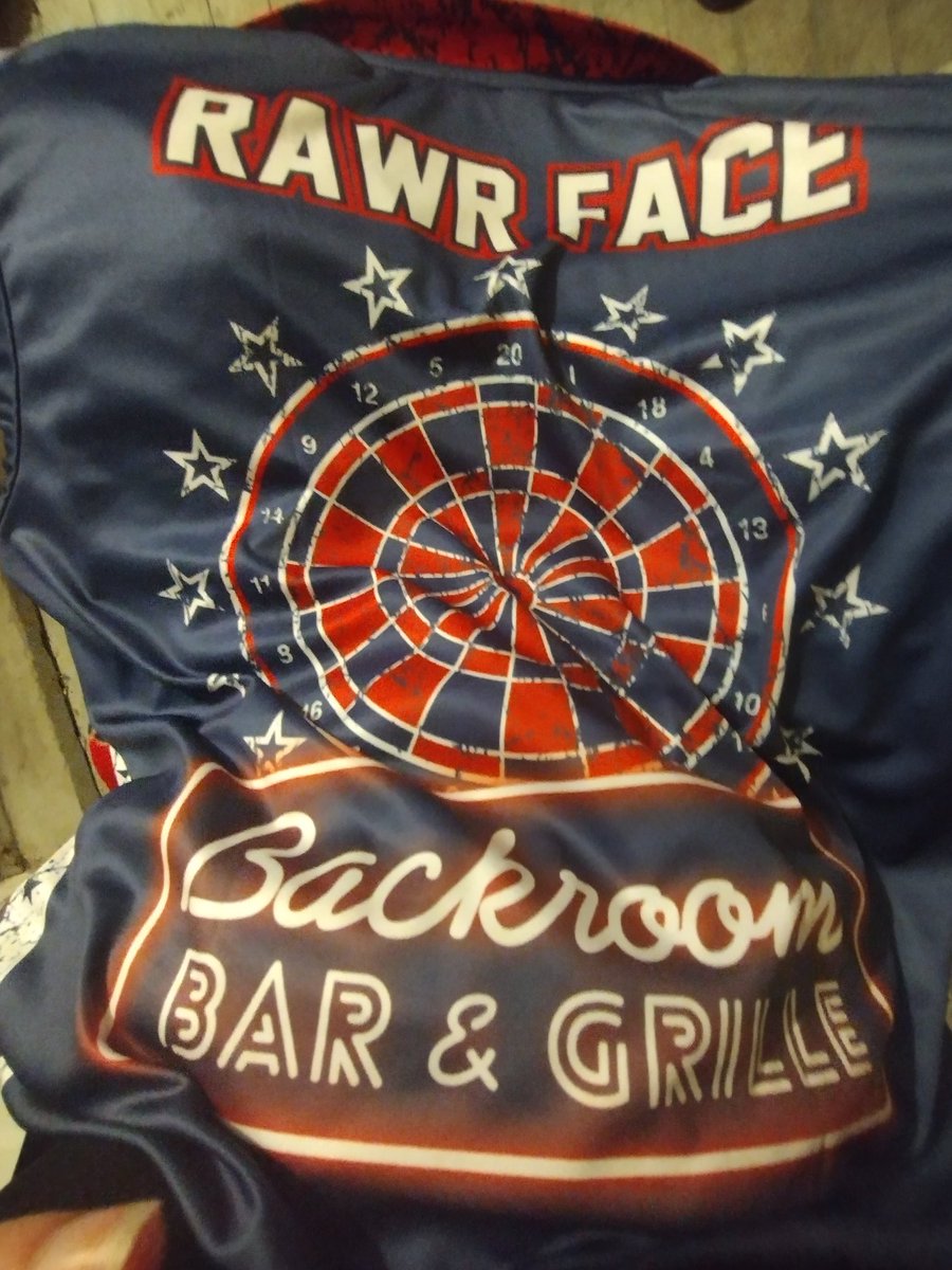 rawrface57's tweet photo. Finally got my dart league shirt, and I won half the games tonight 💪🏻 our team won! Let's go #shitshows (the name of our team) https://t.co/Sb8767hggj