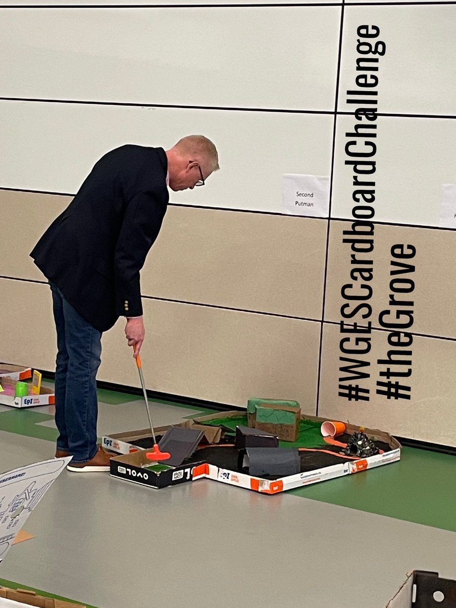 timmyGTI's tweet image. Looks like someone enjoyed playing a hole of mini golf ⛳️ today! That’s a good way to ensure you will win… either play without a partner, and/or play against the @WGESdragons principal! 😆 #WGESCardboardChallenge @Carrollisd @WGESdragons #theGrove #TPSPTimmy #TPSP
