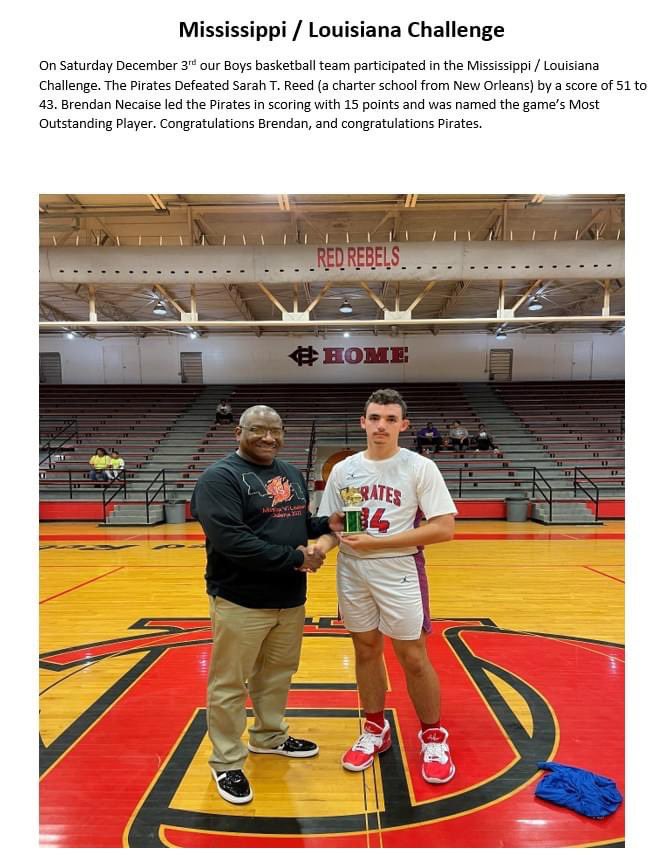 Congratulations to the Pirates and to Brendan Necaise!! Way to represent the Pass.