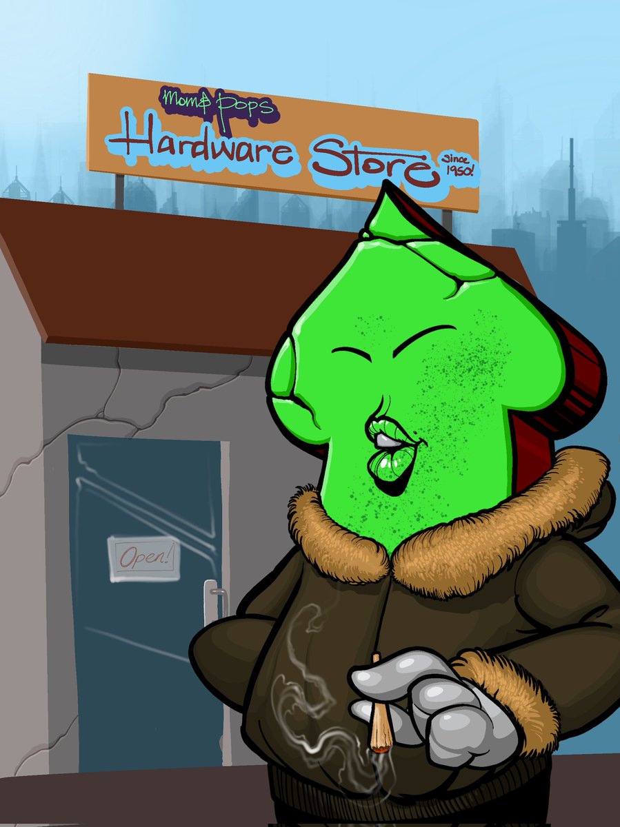 AdrianDomArt's tweet photo. On the edge of the city is Braykr's favorite paint store. One of the last surviving locally owned suppliers, she supports the ones who have supported her and she never knows what hidden gems await on her hunt for vintage paint.. #nft #web3 #blackbook #algofam https://t.co/FO1Jbae2WM