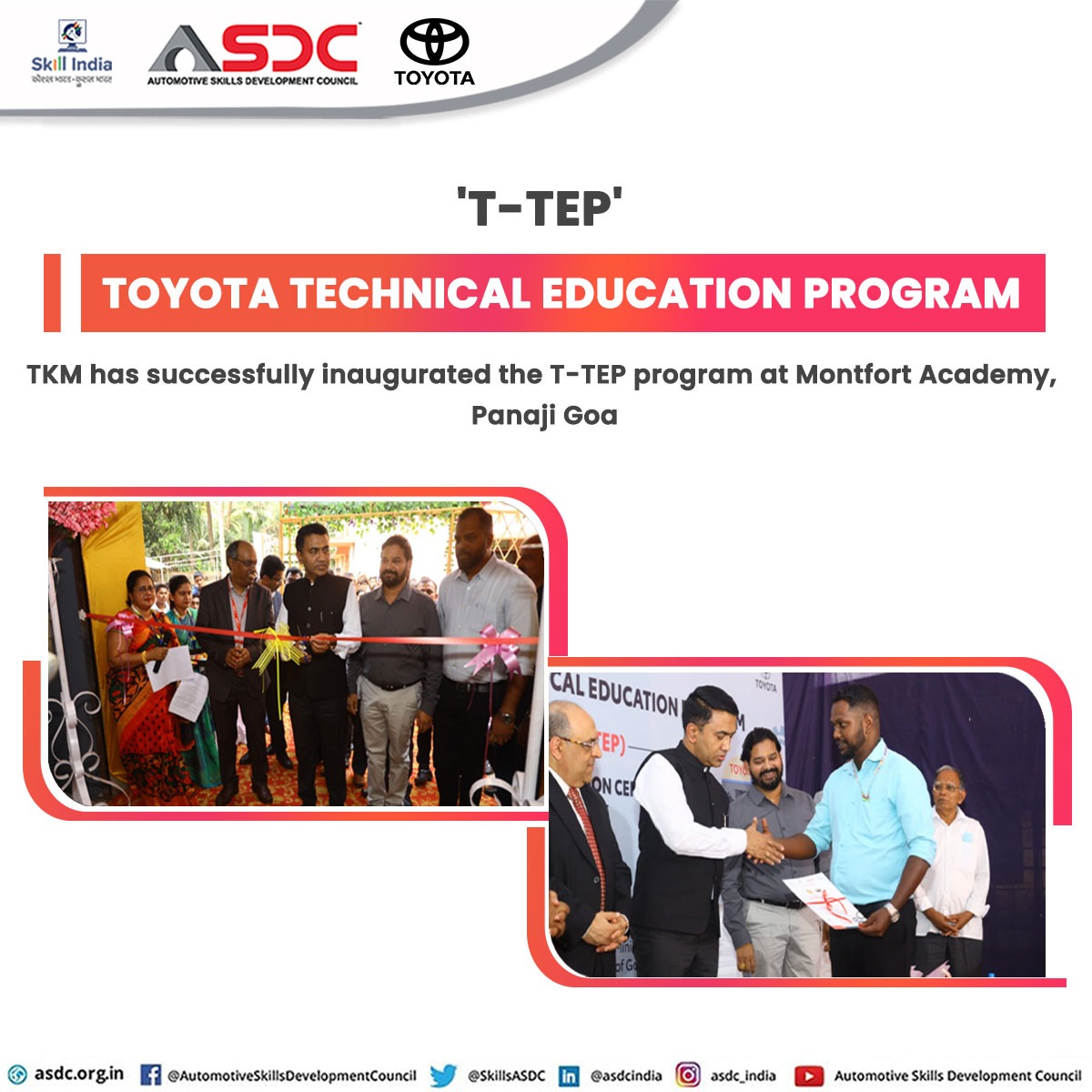SkillsASDC's tweet photo. TKM in collaboration with ASDC Institute, under 60th T-TEP inauguration has successfully launched the T-TEP program at Montfort Academy, Panaji Goa in the august presence of Dr. Pramod Sawant, our esteemed chief minister of Goa. 

 #TTEP #inauguration #Goa https://t.co/NA7brvhyPc