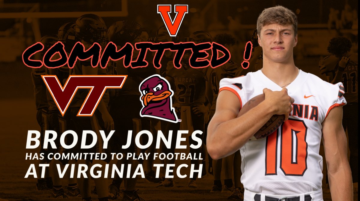 vhsbearcats's tweet photo. Brody Jones has committed to play football at Virginia Tech!
#gobearcats
#Hokies 
#vhsl

@brody_jones10 
@VHSL_ 
@HokiesFB https://t.co/qxILQ0o7V5