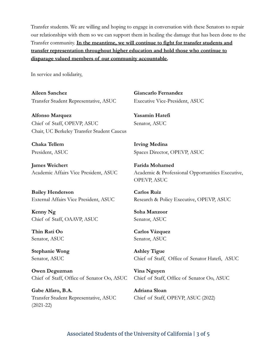 amarquezDC's tweet image. Hi friends!

As many of you know, I am a Transfer Student at UC Berkeley. Recently, some elected officials of our Student Government  (ASUC) decided to spew anti-transfer sentiments. Please read, like, and share our statement if you can! Thanks, and as always, #TransferStrong