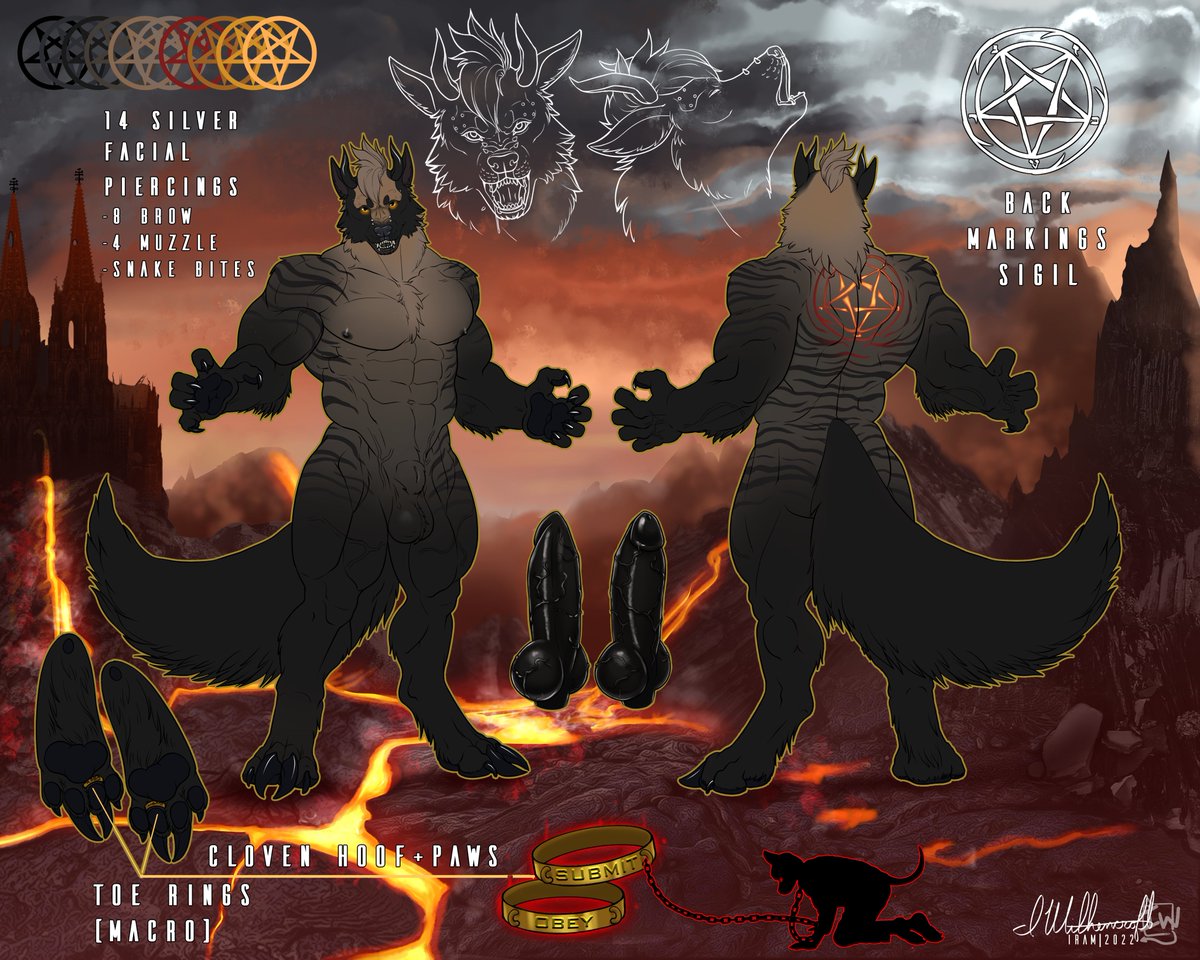 BeautyoftheBea8's tweet image. Reference sheet for @casxus I completed last month. #furry #refsheet #demonwolf #art #drawing