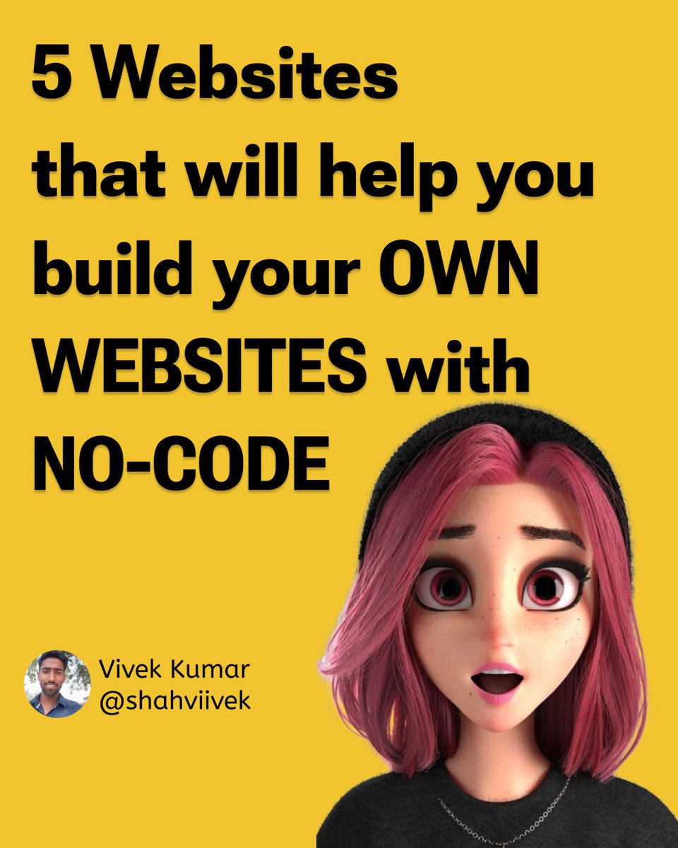 shahviivek's tweet image. 5 Websites that will help you build your OWN WEBSITES with NO-CODE
#developer #computerprogramming #codign #100daysofcode #programmer #softwareengineer #softwaredeveloper #coder #webdev #tech #learntocode #codingbootcamp #java #javascript #programmingmemes #programmingisfun