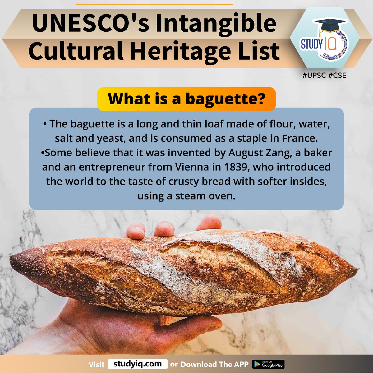 upsciq's tweet photo. #UNESCO's #Intangible #Cultural #Heritage #List

#unescoheritagelist #intangibleculturalheritage #heritagelist #whyinnews #baguette #franchbread #ich #loafmade #flour #water #salt #east #france #augustzang #vienna #steamoven #oraltraditions #socialpractices #rituals https://t.co/zZe1mvoQs4