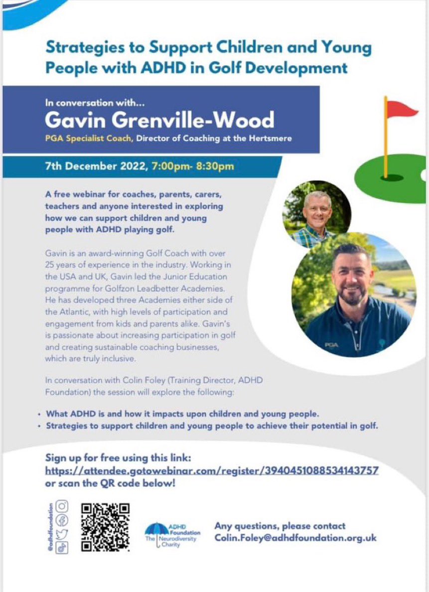 Wednesday 7pm UK. Register here, it’s free!
#juniorgolf #adhd #golfcoach 
register.gotowebinar.com/register/39404…