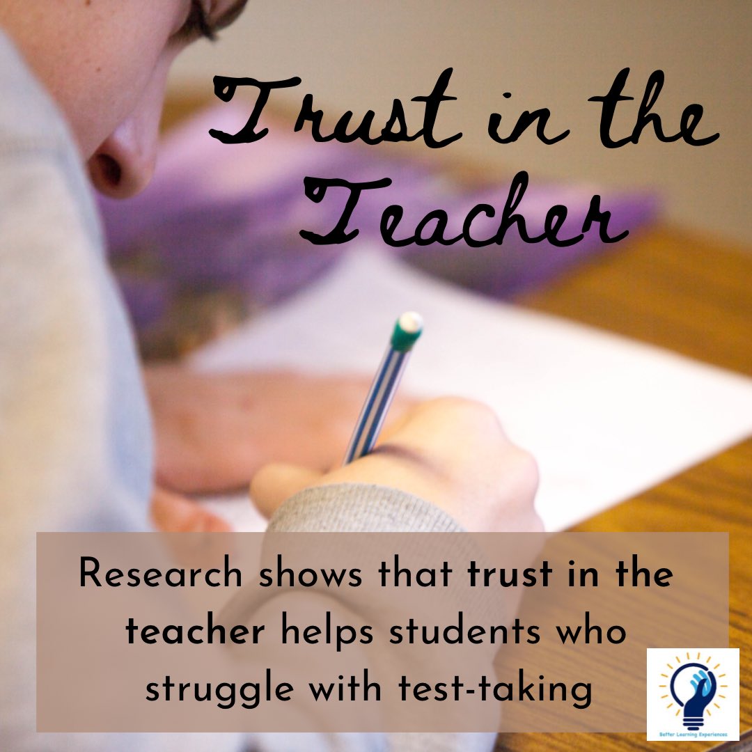 A 2022 research study found that when students have TRUST IN THEIR TEACHER, even students with very low tolerance to ambiguity/novel situations were able to deal with assessments containing high levels of ambiguity and novelty! Struggling test takers benefit from TRUST!