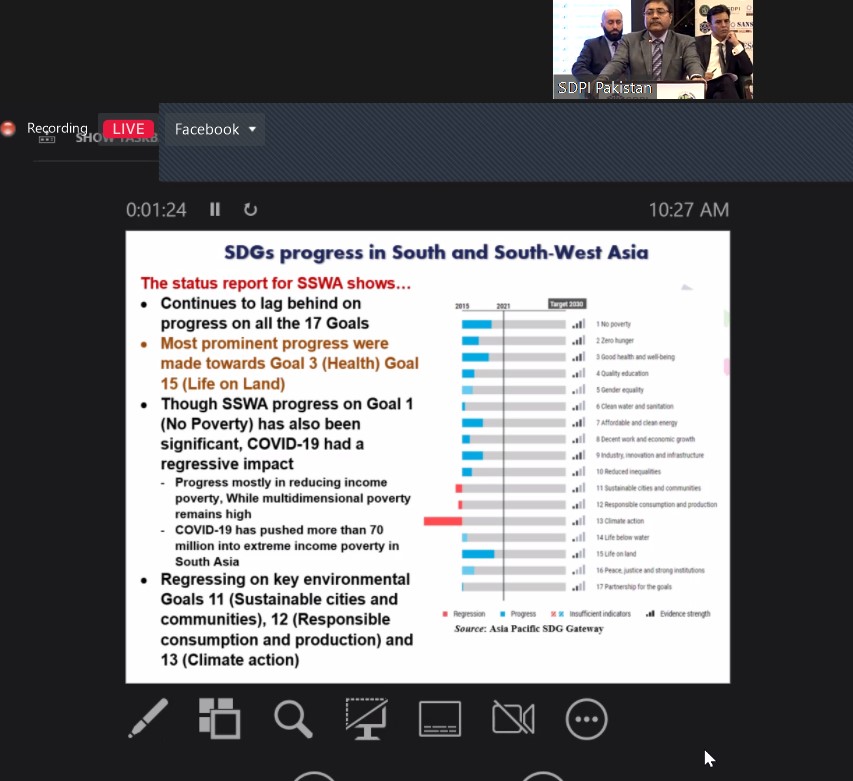 SSWA_UNESCAP's tweet photo. Sixth South &amp; SouthWest Asia #6SDGF Session1 Subregional overview of progress in #SDGs  Challenges &amp; prospects in-progress;
Highlights of SDG Progress in #SSWA region by @RajanRatna @UNESCAP &amp;Benefits #subregional cooperation #SDGs Ms. Cecile Fruman @cfruman
@WorldBank 
#SDC2022 https://t.co/terPE8bfvJ