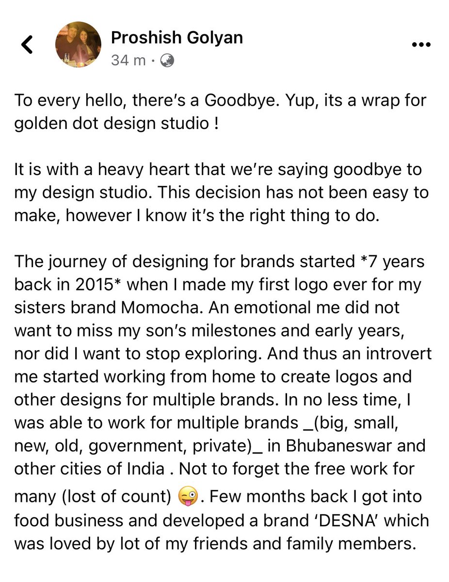 proshish's tweet photo. To every hello, there’s a goodbye. Yup, it’s a wrap for golden dot design studio! @TheGoldendot1 

#cheerstonewbeginning https://t.co/aOlbR3BxAL