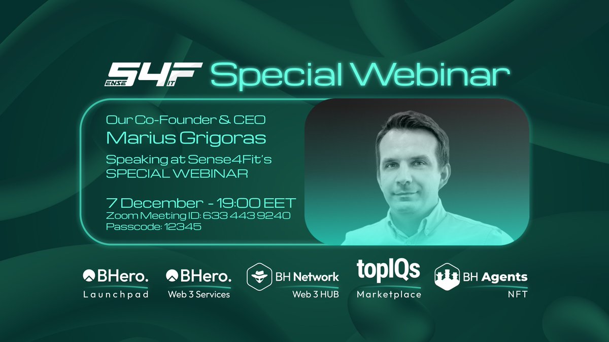 Join the webinar hosted by <a href="/sense4fit/">Sense4FIT</a> - Thursday, December 8th at 7 PM EET via Zoom.
<a href="/mvgrigoras/">Marius Grigoras</a>, CEO of BH Network &amp; MGStaking will meet with Felix Crisan from Netopia Payments, George Vlad from Paradigm Shift, and Shailesh Rajput from IXFI.

Details below👇