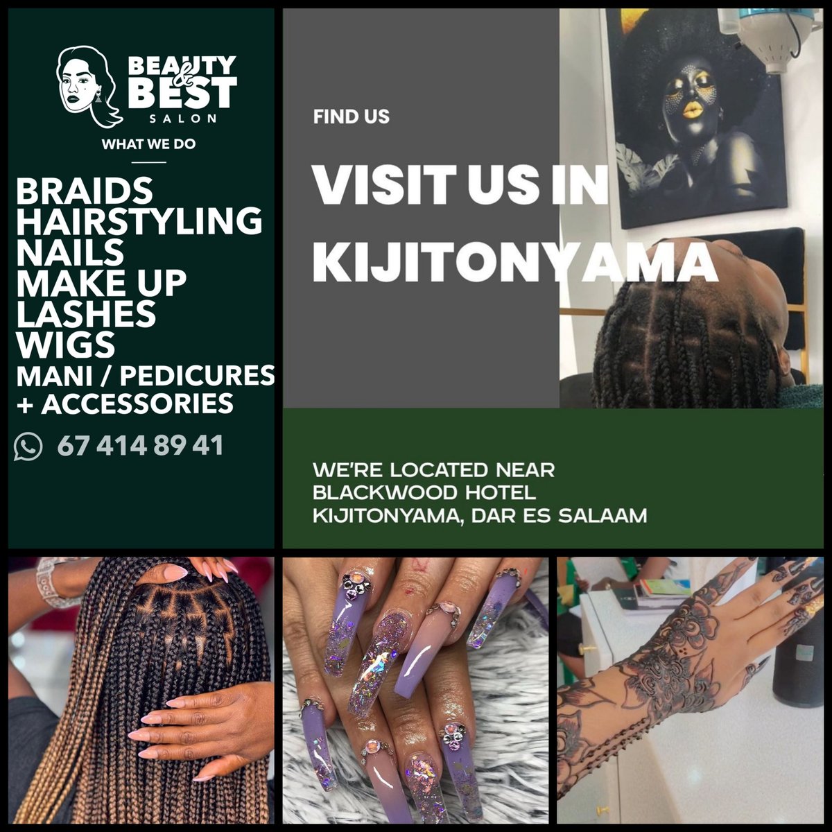 #Daressalam #kijitonyama #hairsalon #Tanzania #beauty #braids #blackwoodhotel 

Instagram: beautybestsalon