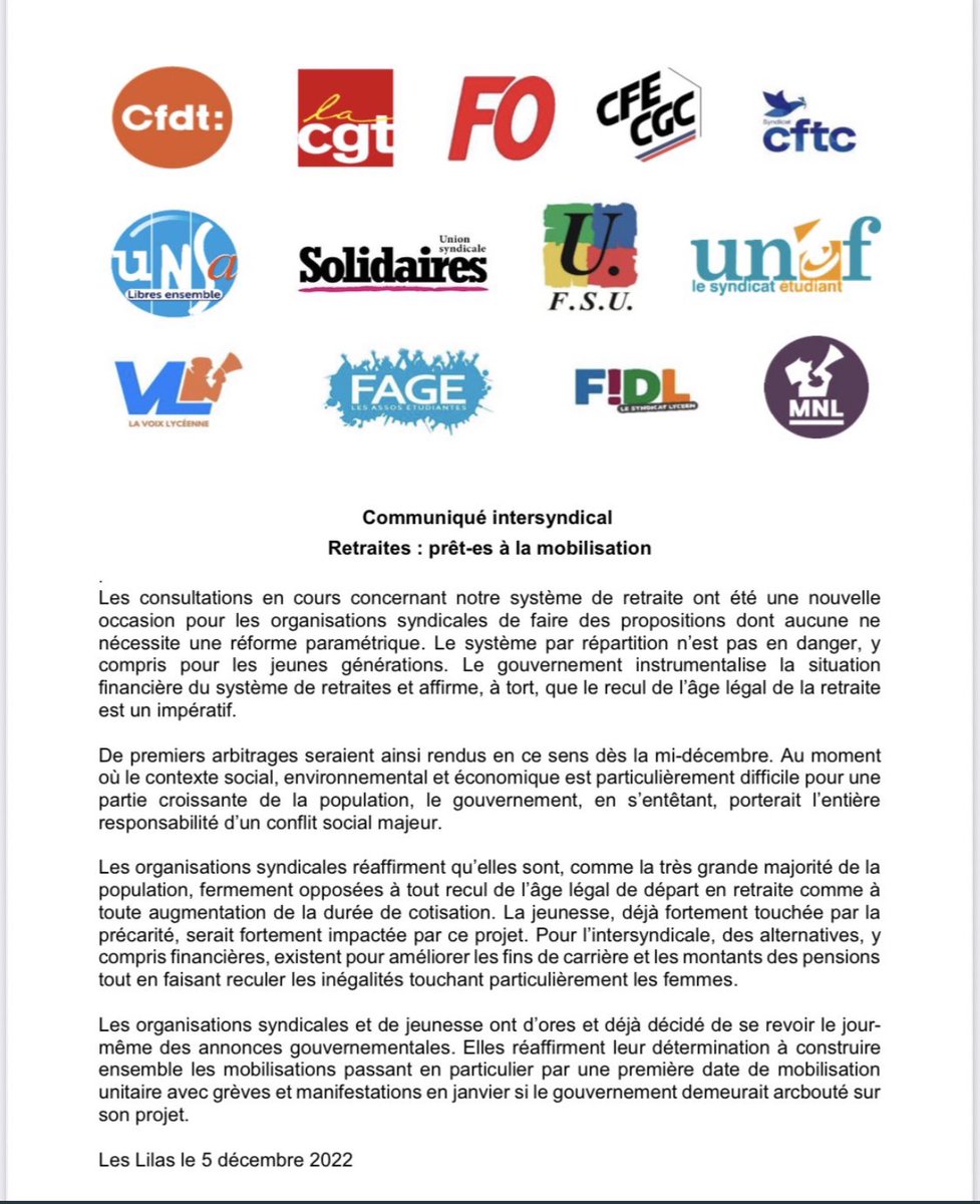 CFECGC's tweet photo. Retraites : prêt-es à la mobilisation.

Le système par répartition n’est pas en danger. 

Nous nous opposerons ensemble à la réforme si le gouvernement persiste à vouloir repousser l'âge de départ à la retraite, ou à augmenter la durée de cotisation. 
Des alternatives existent. https://t.co/BAdPflovgi