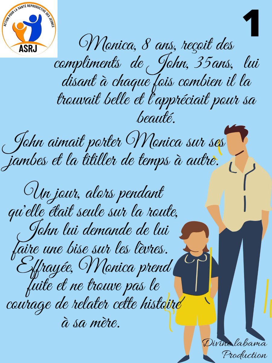 Asrjrdcongo's tweet photo. #HistoireVécue : Après avoir lu cette histoire, veuillez nous donner vos réactions par rapport aux questions posées : 
1.Quels sont les risques que courent Monica?
2. Pourquoi elle ne veut pas dire à sa mère ce qui se passe ?
3. Quelle leçon avez-vous tiré de cette histoire ? https://t.co/WHxZwpPeqd
