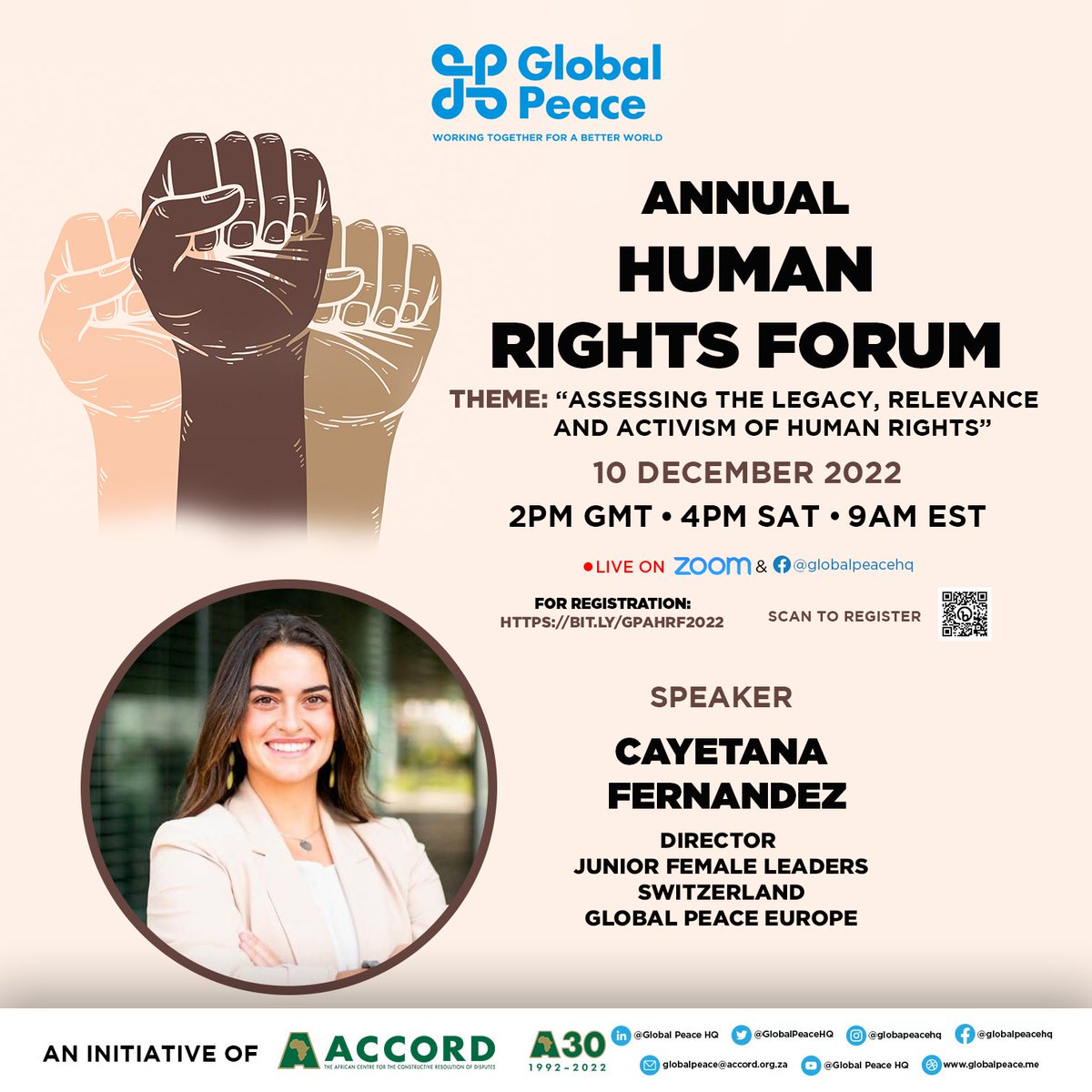 GlobalPeaceHQ's tweet photo. Meet one of our distinguished speakers who will be speaking at the Global Peace Annual Human Rights Forum 2022 to assess the Legacy, Relevance and Human rights activism in the contemporary world. #UN #humanityfirst #humanrights #humaneffect @humanrightscouncil @CayetanaFG https://t.co/9nCAuWPzmx