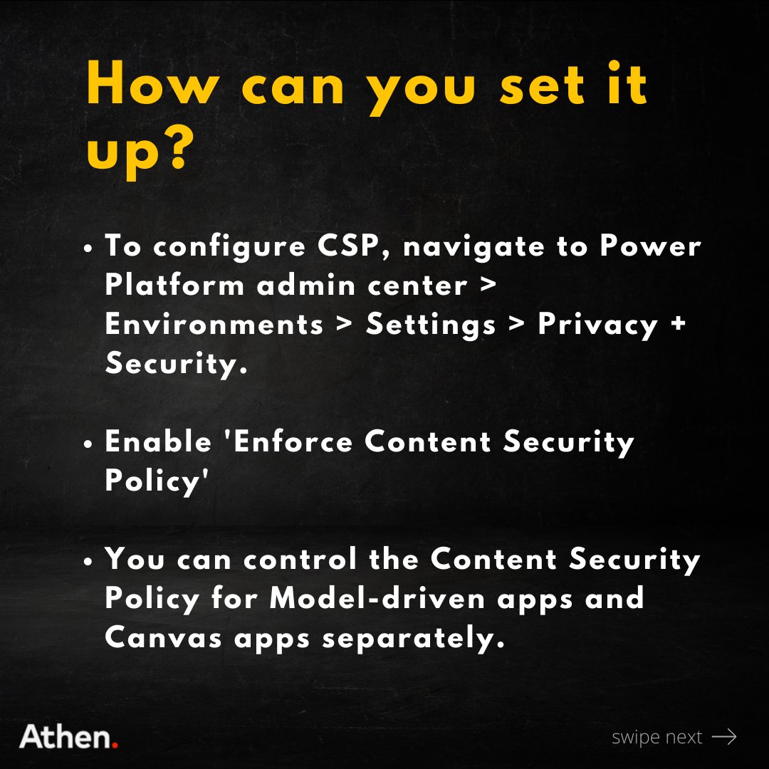 WeAreAthen's tweet photo. Content Security Policy in PowerApps to protect your apps from clickjacking.

#PowerApps #clickjacking #athentechbits #athentech #security https://t.co/DsH3lr5Uty