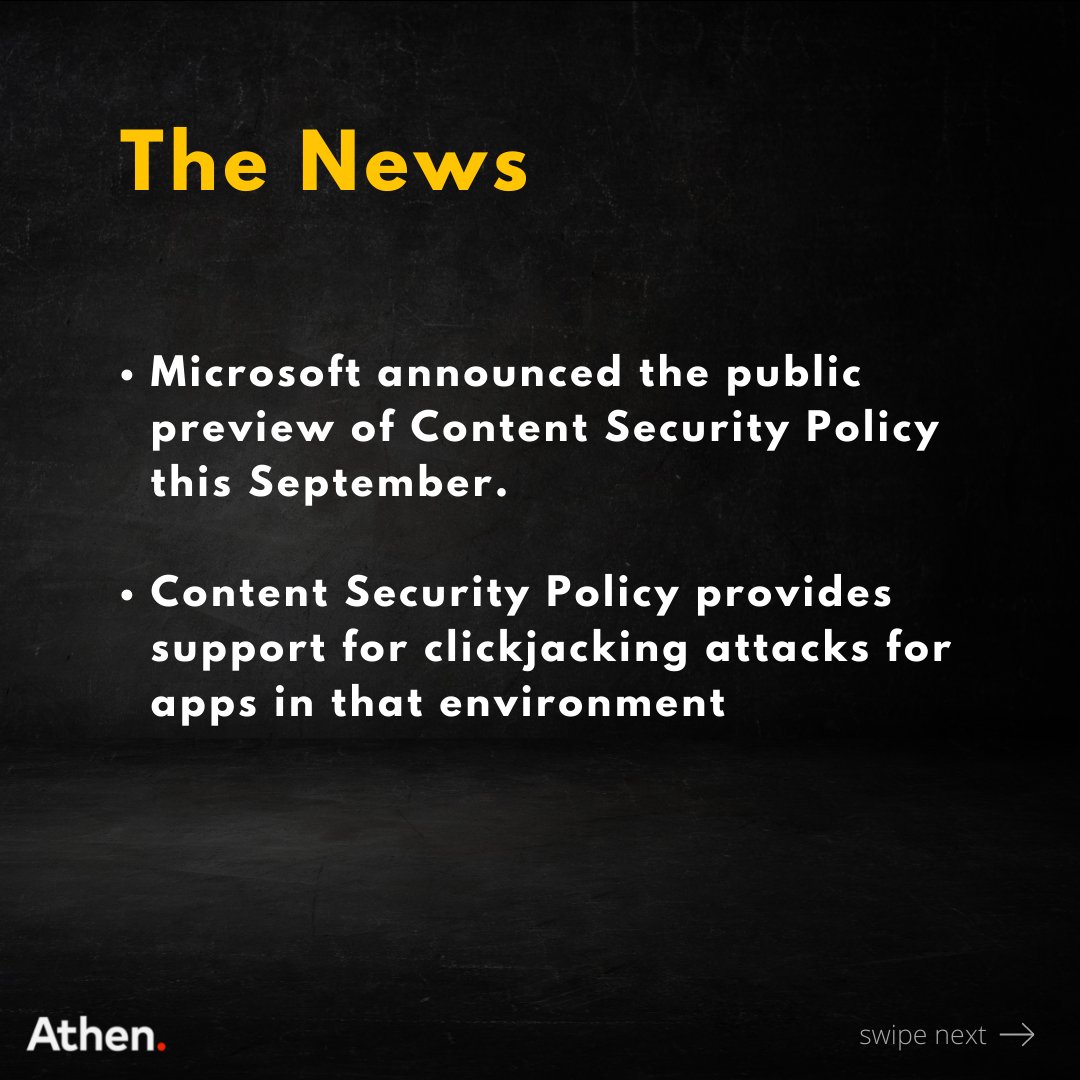 WeAreAthen's tweet photo. Content Security Policy in PowerApps to protect your apps from clickjacking.

#PowerApps #clickjacking #athentechbits #athentech #security https://t.co/DsH3lr5Uty