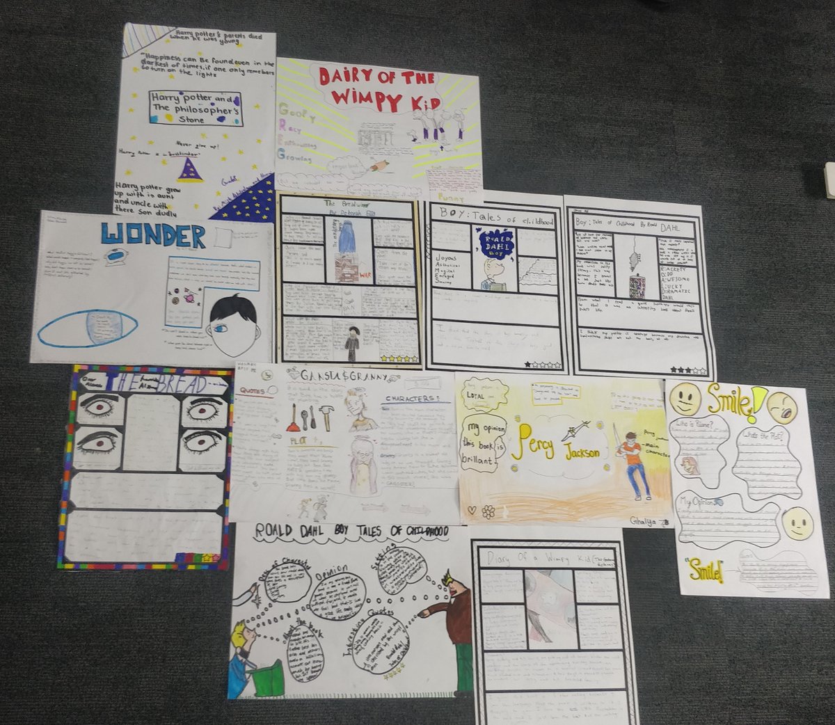 AIS_English's tweet photo. Today was English Faculty Day! Students were asked to create 'one-pagers' based on the novels they studied this term. Students analysed the features of the text, responded personally and added important images to their creations. What a great effort from everyone!! #AISEnglish https://t.co/SpfIjSihvd