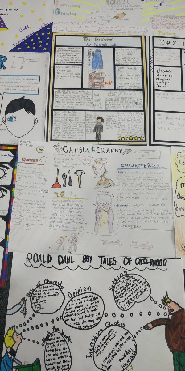 AIS_English's tweet photo. Today was English Faculty Day! Students were asked to create 'one-pagers' based on the novels they studied this term. Students analysed the features of the text, responded personally and added important images to their creations. What a great effort from everyone!! #AISEnglish https://t.co/SpfIjSihvd