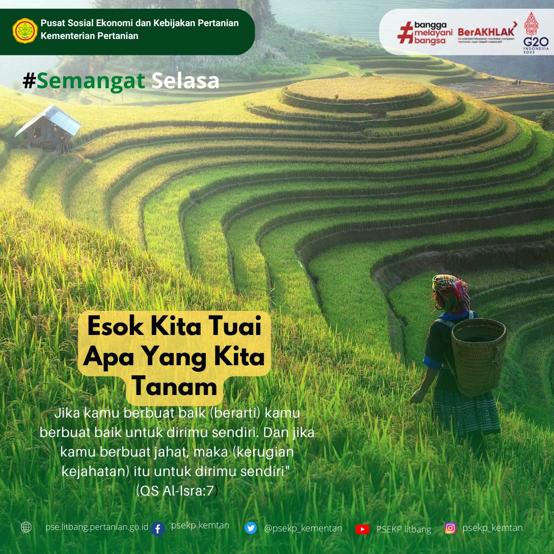 psekp_kementan's tweet photo. Hai SobaTani, selamat hari Selasa! Semoga harimu menyenangkan ya!
#psekp
#IndonesiaMaju
#pertanianindonesiamaju https://t.co/UGUASEENxa