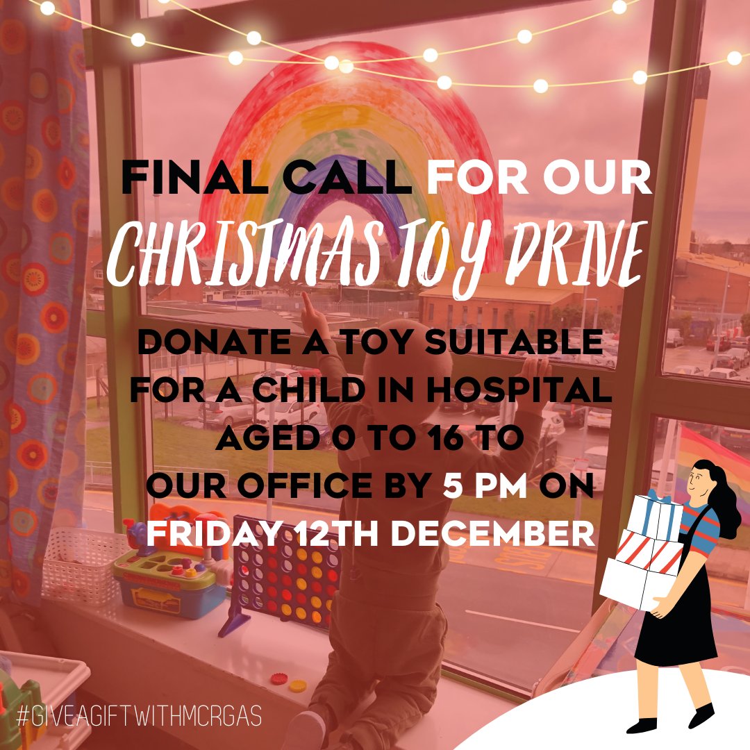 Our gift drive closes this FRIDAY!! 
We only have a week left for you to donate an unopened toy to gift to a child in hospital who won't make it home for Christmas. You can drop these off at our office (Unit 3, Dalton Street, Bury, BL8 2RS)