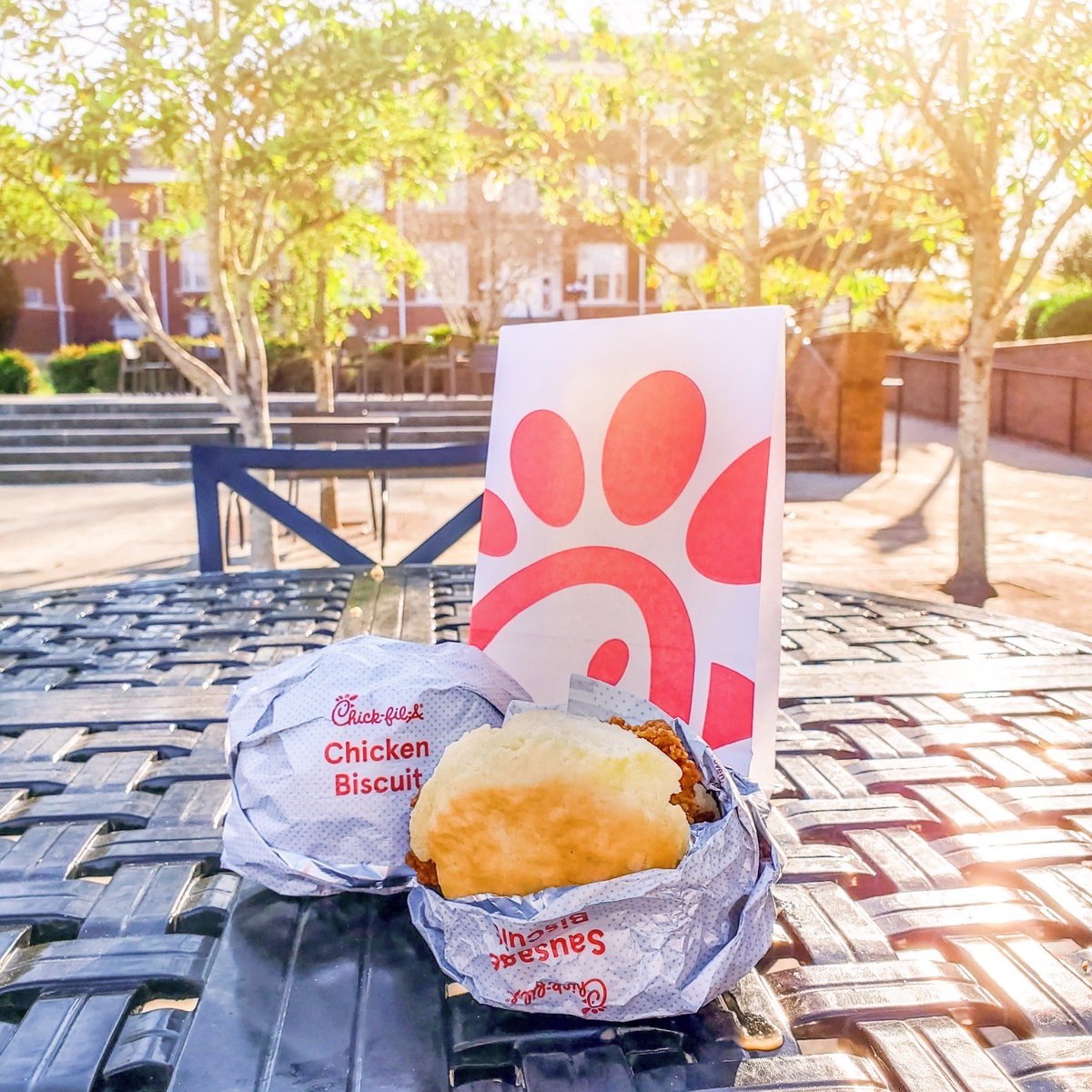 msstatedining's tweet photo. This morning's treat...BOGO free chicken biscuits! Stop by Chick-fil-A from 7:00AM-10:30AM, order a chicken biscuit, and get one free for today only. Happy finals! https://t.co/vPkLxDuKRA