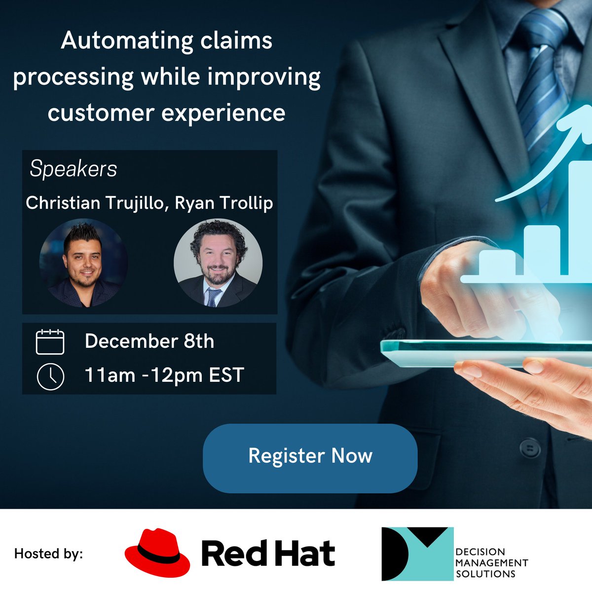 Join us in an engaging conversation on how a you can automate claims processing while improving customer experience. December 8th starting at 11:00 AM Registration page: lnkd.in/d-Cg5ewb #decisionsfirst #decisionmgt #claims #claimsmanagement #insurance #insuranceclaims