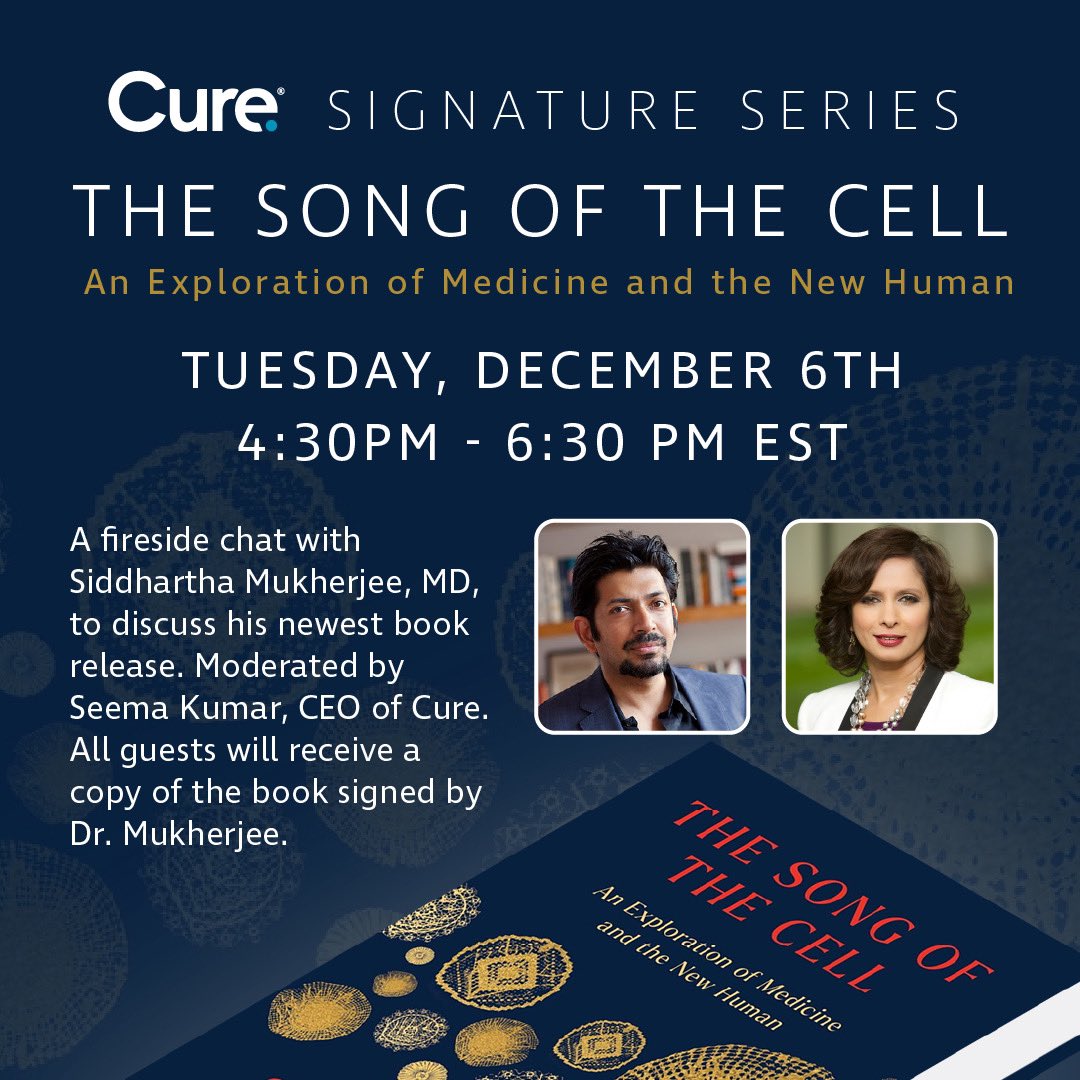 Seema Kumar (@seemajjic) on Twitter photo “In November 2017, I watched my friend Sam P. die because his cells had rebelled against his body.” After this 1st sentence of <a href="/DrSidMukherjee/">Siddhartha Mukherjee</a> book THE SONG OF THE CELL. I couldn’t stop reading. Join me today at Cure at 345 Park Avenue South for convo and #booksigning with Sid. “In November 2017, I watched my friend Sam P. die because his cells had rebelled against his body.” After this 1st sentence of <a href="/DrSidMukherjee/">Siddhartha Mukherjee</a> book THE SONG OF THE CELL. I couldn’t stop reading. Join me today at Cure at 345 Park Avenue South for convo and #booksigning with Sid.
