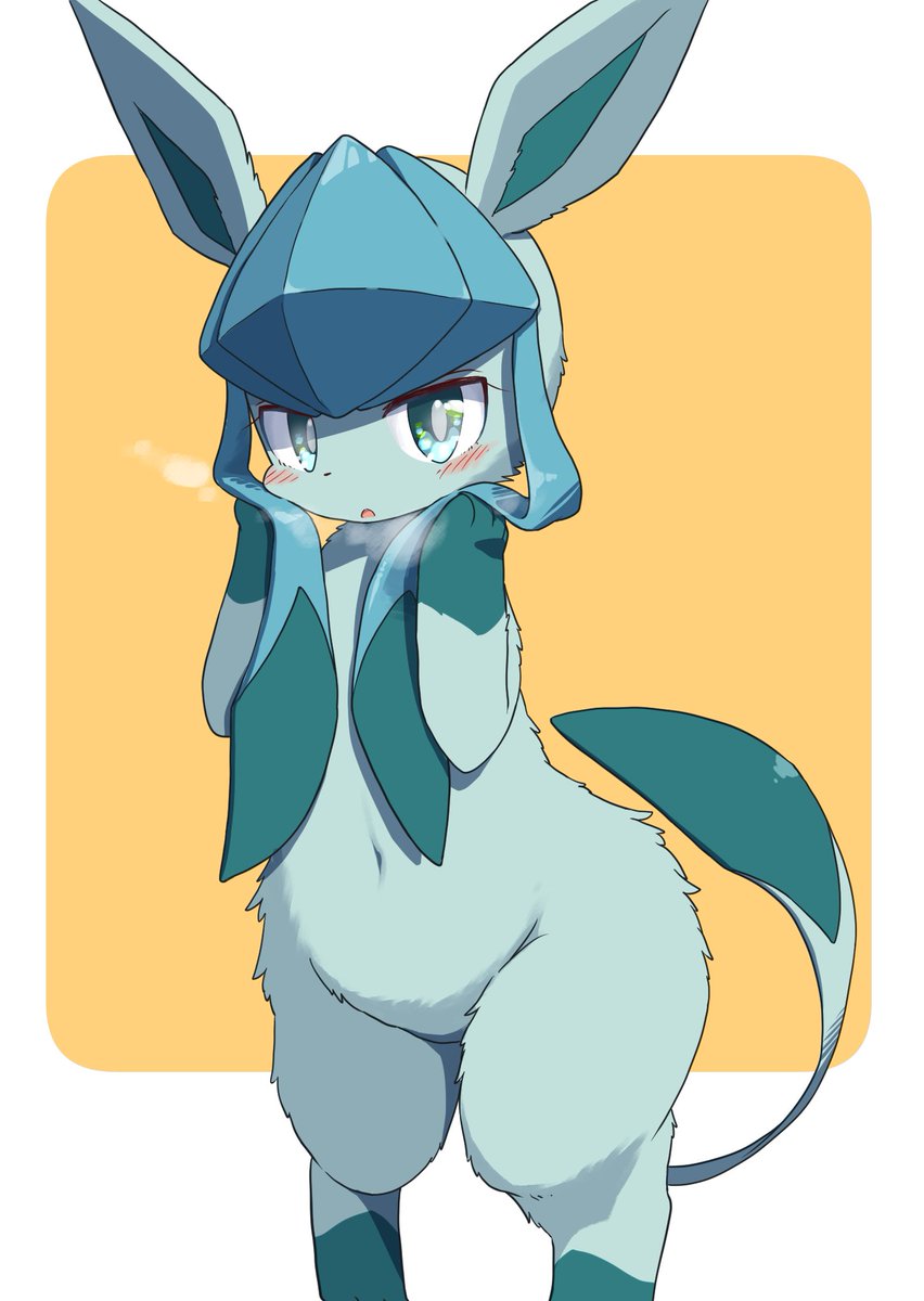 glaceon pokemon (creature) solo blush full body breath hands up blue fur  illustration images