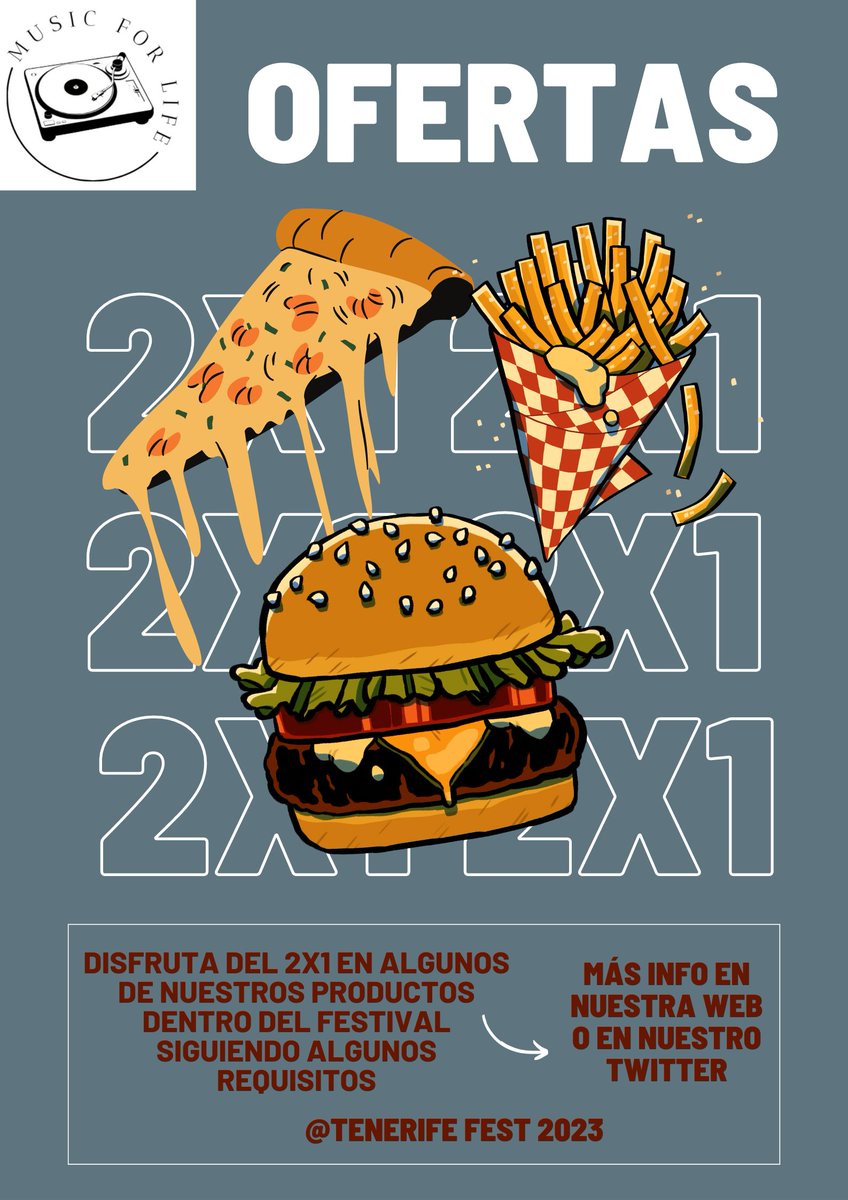 TenerifeFest's tweet photo. No dejes que tanto baile te de hambre, Tenerifest viene cargado de promociones.
¡No dejes pasar la tuya!
Condiciones de la promoción:
-Seguir a tenerifest en twitter😆
- Comprar un refresco mediano🍻
- Subir una foto al perfil del festival📸
-Tener hambre, mucha hambre🍔 https://t.co/dURYsfIdg2