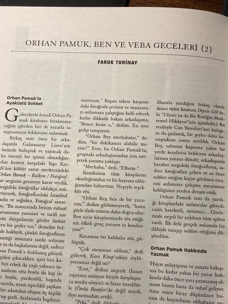 farukturinay's tweet photo. Orhan Pamuk'la ilgili yazımın ikinci bölümü Varlık Dergisi'nin Aralık sayısında: "... Ayaküstü Sohbet" ve devamı...
"Orhan Pamuk, Ben ve Veba Geceleri", Varlık, Aralık 2022.
@varlikyayinlari #OrhanPamuk #farukturinay #vebageceleri #nightsofplague #lesnuitsdelapeste https://t.co/q4DRVSYiCh