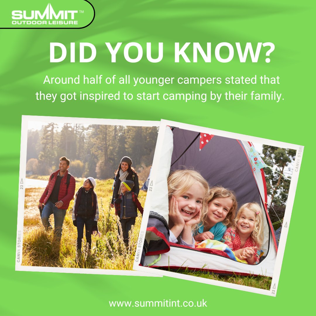 SummitOutdoorUK's tweet photo. Did you know? Around half of all younger campers state that they got inspired to start camping by their family 
#summit #summitint #summitinternational #camping #campingfacts #outdoors https://t.co/0eHJ9W1PQW