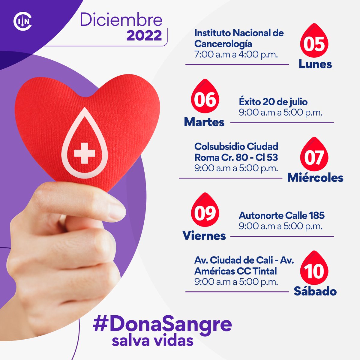 INCancerologia's tweet photo. ¿En #Vacaciones?
Visita los puntos de donacion que tiene @INCancerologia para esta semana y #DonaSangreDonaVida. 
30 minutos de tu día puede ser la vida para nuestros pacientes #AyúdanosAAyudar https://t.co/OSyuBk36iz