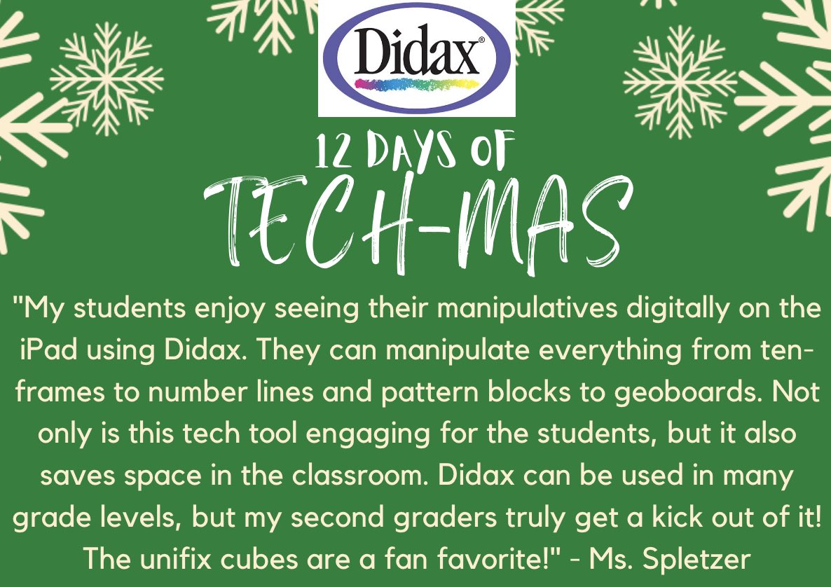 mslaurenberry's tweet photo. Merry Tech-Mas Day 4! Our focus this year is on Math and what better way to engage kids than to digitize manipulatives? @DidaxEducation is a great way to get kids excited about math! @CollierCharter @CSUSA_FL_IT @CSUSAhq @rwindlerfreitag #InnovEd #MerryTechMas #CSUSAproud https://t.co/GR6djoU3dl