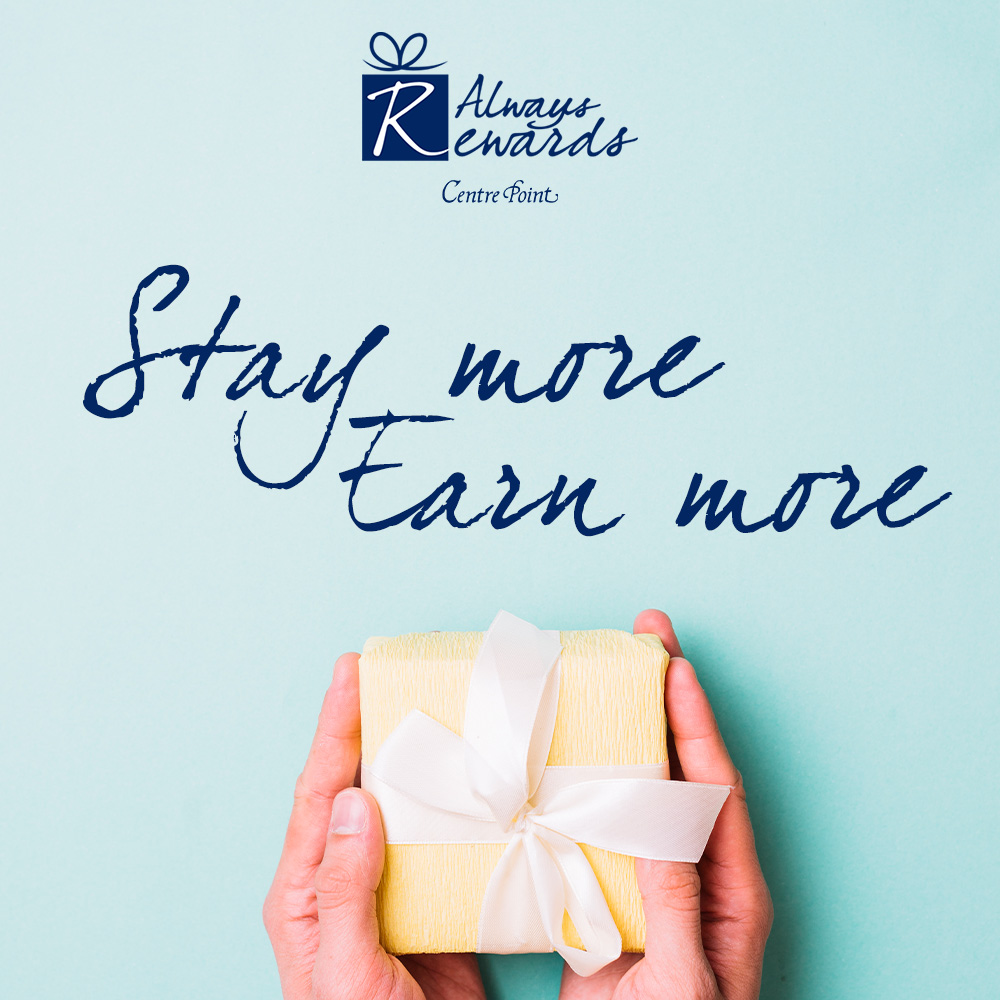 Always rewards 💝

As one of Centre Point Hotels' efforts to create the best travelling experience, our programme allows guests to earn 3 reward points with every THB 100 spent on accommodation rates.  

🌐centrepoint.com