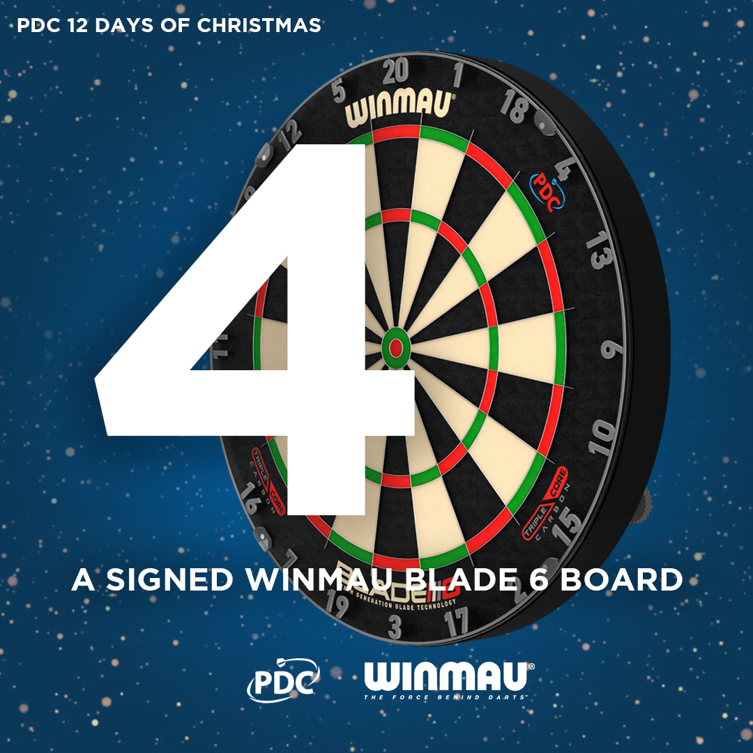 DAY 4⃣

Today's giveaway gives you the chance to win not one, but one of three signed <a href="/Winmau/">Winmau</a> Blade 6 boards! 

Simply retweet this post this post and comment below to enter! 

#PDC12DaysofChristmas🎄🎯
